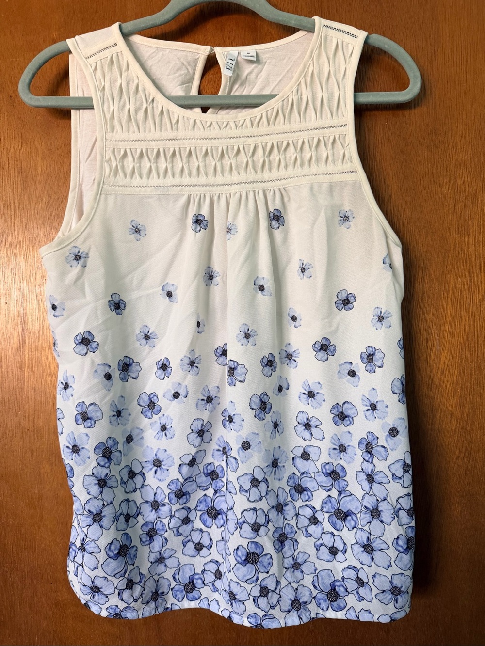 Elle Cream Sleeveless Top with Blue Floral Border Print